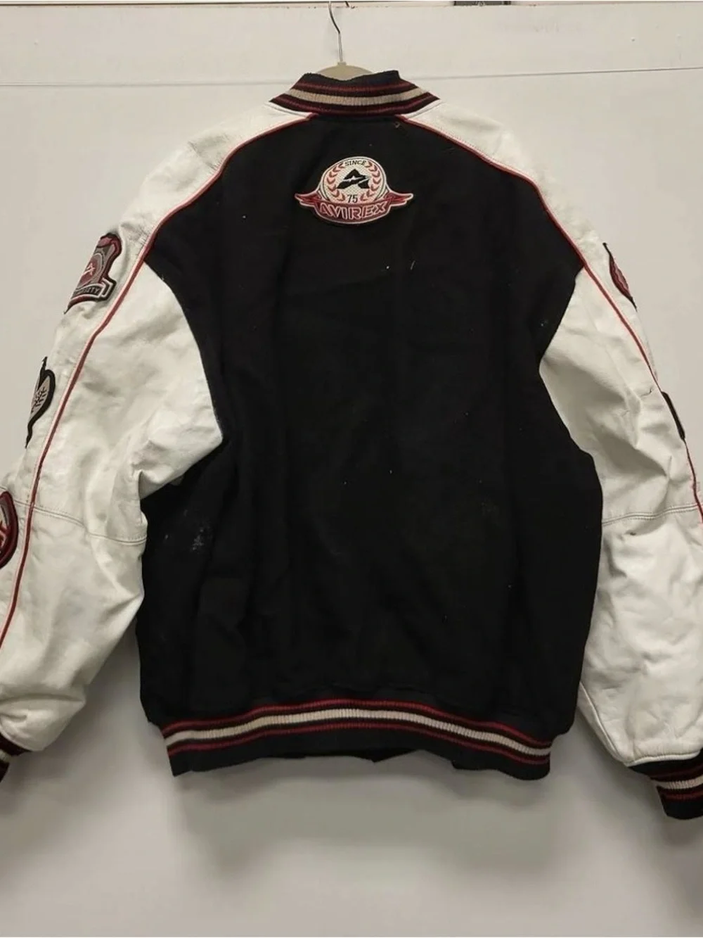 Avirex Black and White Varsity Jacket with Red Accents